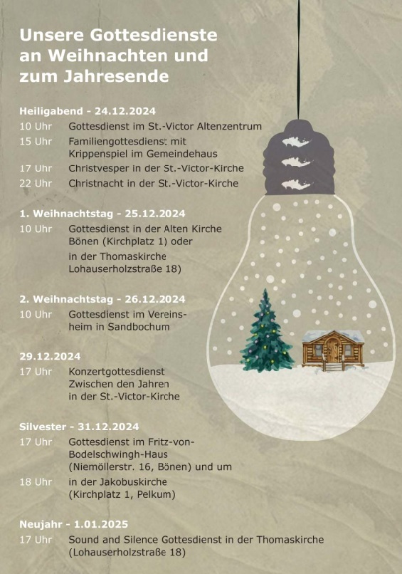 Gottesdienste Weihnachten und Jahreswechsel